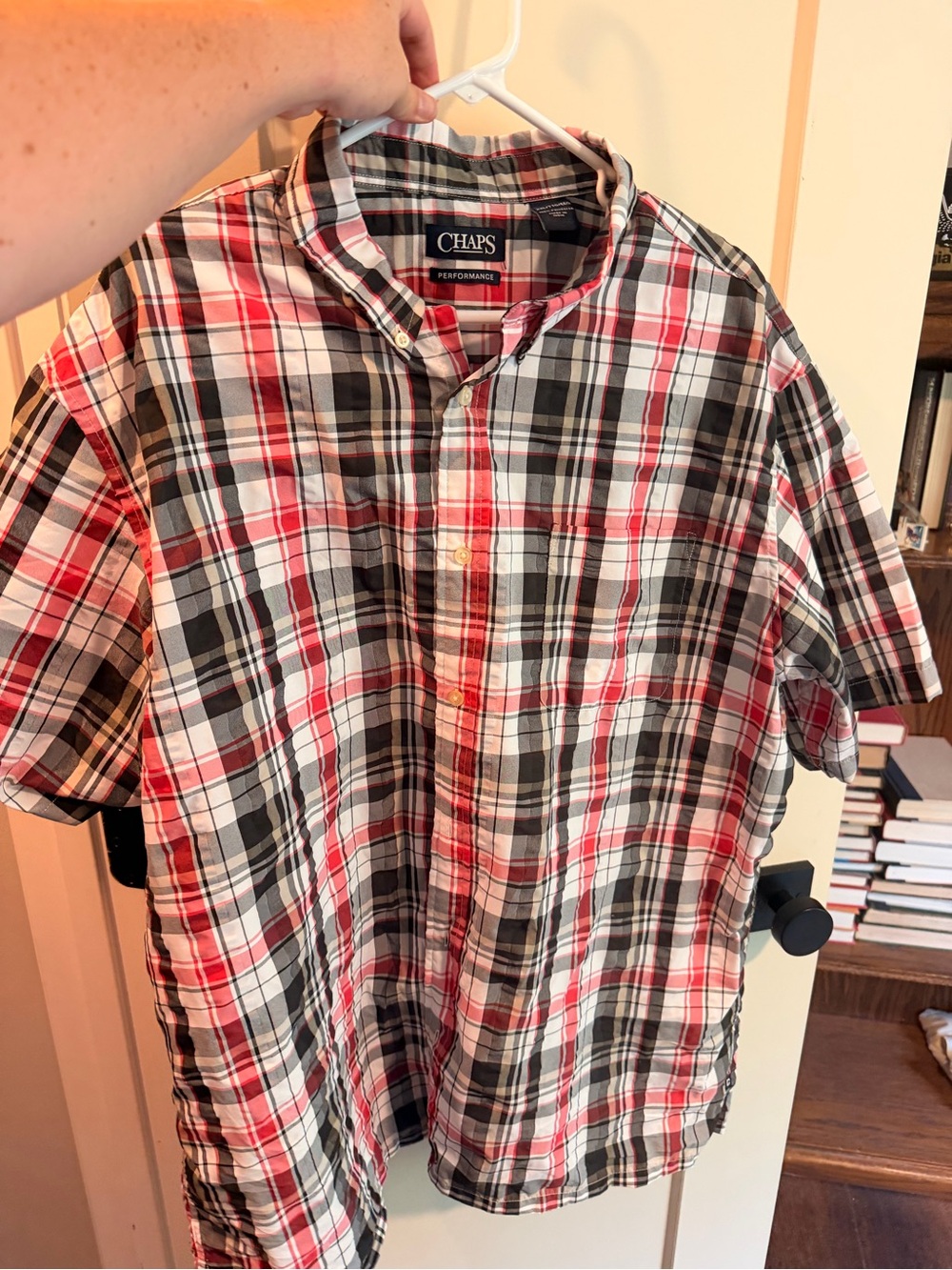 Chaps Men’s Red, Black & White Plaid Short-Sleeve Button-Down Shirt
